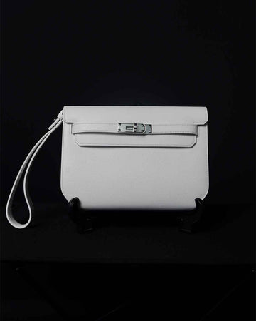 Hermes Kelly Depeche 25 Pouch white / Silver