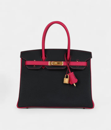 Hermès Birkin 30 Black and Rose Mexico Togo Brushed Gold Hardware