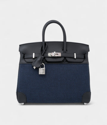 Hermès Black Swift and Bleu Egee Bivouac Toile Birkin 25 Palladium Hardware