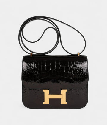 Hermès Constance 18 Black Shiny Alligator Gold Hardware
