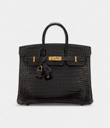 Hermès Graphite Shiny Porosus Crocodile Birkin 25 Gold Hardware