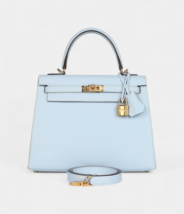 Hermes Kelly 25 Bleu Brume Epsom Gold Hardware
