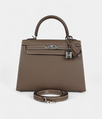 Hermes Kelly 25 Etoupe Epsom Palladium Hardware