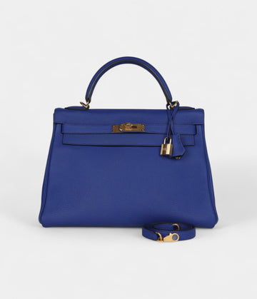 Hermès Kelly 32 Bleu Electric Togo Gold Hardware