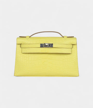 Hermès Kelly Pochette Lime Matte Alligator Palladium Hardware