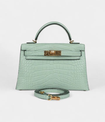 Hermès Kelly Sellier 20 Vert D'Eau Matte Alligator Gold Hardware
