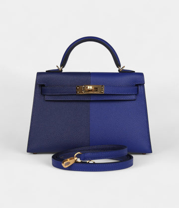 Hermès Kelly Sellier Jacket 20 Electric Blue and Ink Blue Epsom Gold Hardware