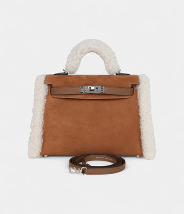 Hermès Teddy Kelly 20 Chamois Shearling and Swift Palladium Hardware