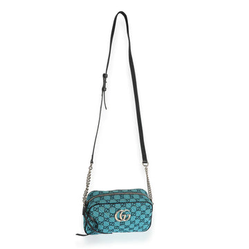 GUCCI- Blue GG Matelassé Denim Small Marmont Shoulder Bag