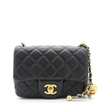 Chanel Lambskin Quilted Mini CC Pearl Crush Square Flap Black