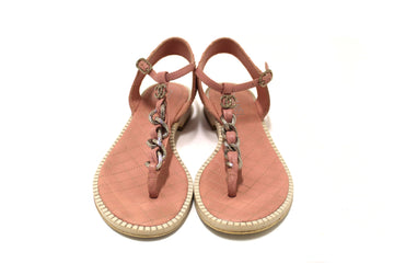 Chanel Pink Quilted Leather Chain Link Thong Flat Sandals Size