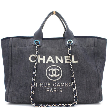 Chanel Denim Medium Deauville Tote Dark Blue
