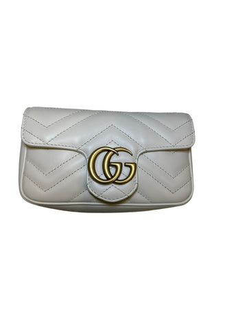 GUCCI - White Matelasse Leather Super Mini Marmont