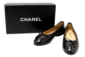 Chanel Black Lambskin & Patent Calfskin Ballet Flats Size