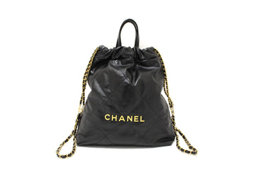 Chanel Black Chanel  Calfskin Leather Drawstring Chain Backpack