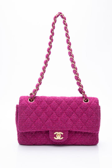 CHANEL Magenta Tweed Flap Shoulder Bag