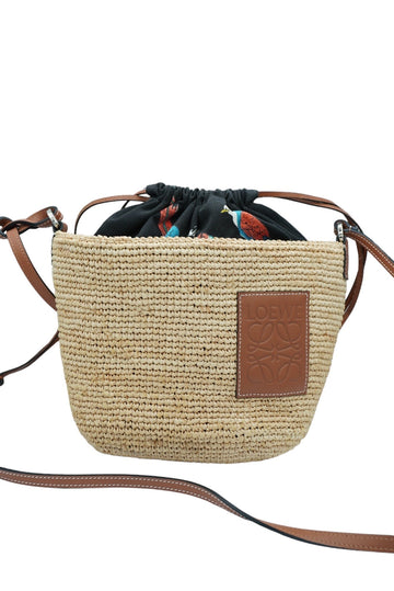 LOEWE - Ibiza Pochette Crossbody Bag Woven Raffia and Leather with Printed Canvas