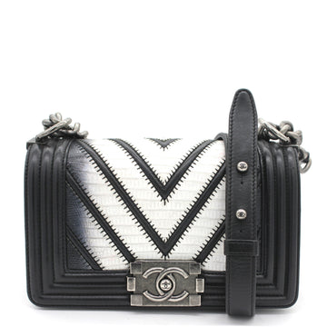 Chanel Lizard Chevron Small Boy Flap Black White