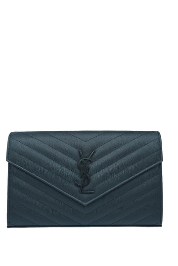 SAINT LAURENT - Black Cassandra Envelope Wallet on a Chain