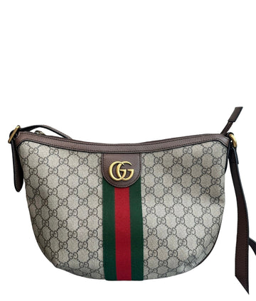 GUCCI - GG Supreme Web Small Ophidia Half Moon Hobo