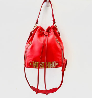 MOSCHINO RED NYLON BUCKET BAG