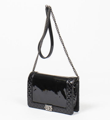 CHANEL REVERSO PATENT LEATHER LARGE BOY BAG