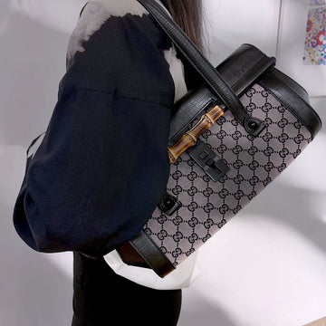Gucci GG Monogram Canvas Bamboo Lock shoulder Satchel Bag TWS