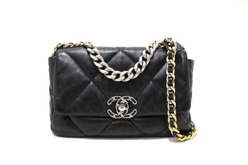 Chanel  Medium Black Quilted Lambskin Leather Shoulder Crossbody Bag