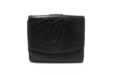 Vintage Chanel Black Caviar Leather Timeless CC Small Wallet