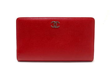 Chanel Red Caviar Leather Long Wallet