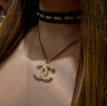 Chanel Crystal Pearl CC Pendant Necklace