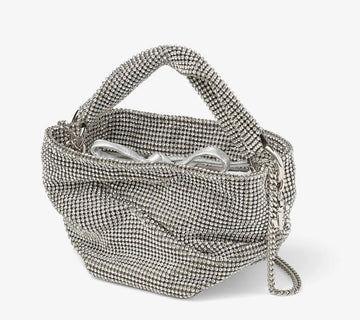 JIMMY CHOO BONNY SATIN AND CRYSTAL MESH BAG