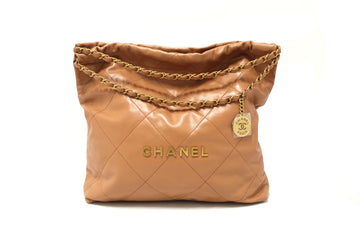 New Chanel  Camel Shiny Calfskin Leather Shoulder Tote Bag