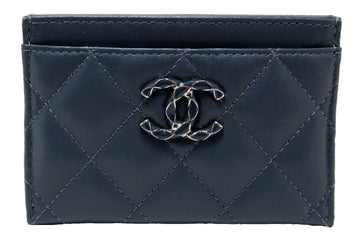 Chanel Blue Quilted Lambskin Leather Card Holder
