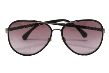 Chanel Violet Calfskin/Metal Aviator Pilot Sunglasses Q