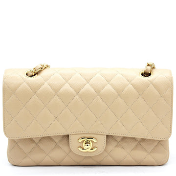 Chanel Beige Quilted Caviar Leather Classic Double Flap Bag