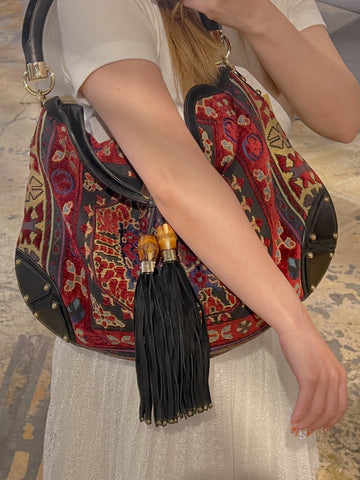 Gucci Run-way Python Large Babouska Indy Applique Shoulder Bag