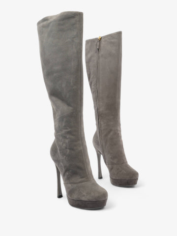 Saint Laurent Gisele Boots 105 Grey Suede EU 38.5 UK 5.5