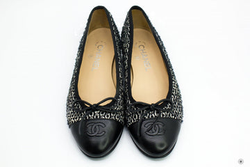 Chanel Ballerinas Lurex Fabric  Black/white Fabric  Flat