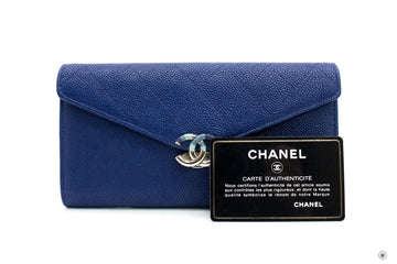 Chanel AY CC Logo  Blue Calfskin Long Wallet Ghw