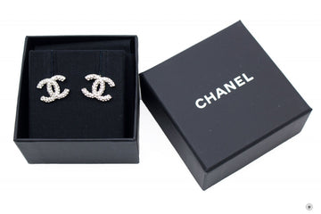 Chanel A Y CC Logo With Crystals  Silver / Z Metal .XCM Earrings Shw