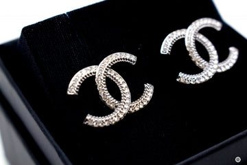 Chanel AB B CC Logo With Crystals  Gunmetal Metal CMX.CM Earrings Bkhw