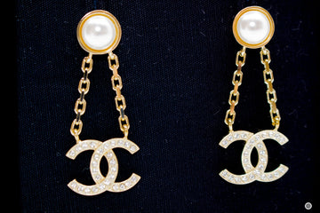 Chanel Pearl With CC Logo Gold Metal Earrings