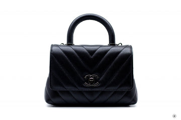 Chanel ASB Mini Chevron Coco Handle  Black /  Caviar Shoulder Bags Bkhw