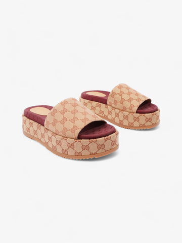 Gucci EC Canvas Platform Sandal Gold / Burgundy Canvas EU 38 UK 5
