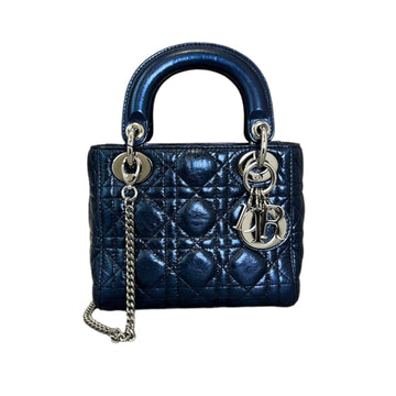 Lady Dior Mini Metallic Calfskin Dew Blue SHW