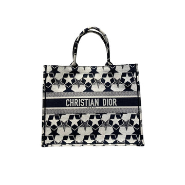 Book Tote Medium Lucky Star Embroidery Black White