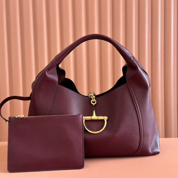 EC Softbit Shoulder Bag 46cm Burgundy Grained Calfskin Gold Hardware