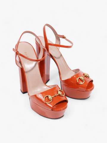 Gucci Horsebit Platform Sandals 15.5cm Orange Patent Leather EU 39 UK 6