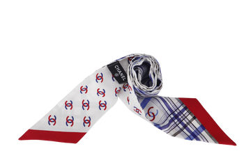 CHANEL TWILLY SCARF BLUE WHITE SILK WITH BOX